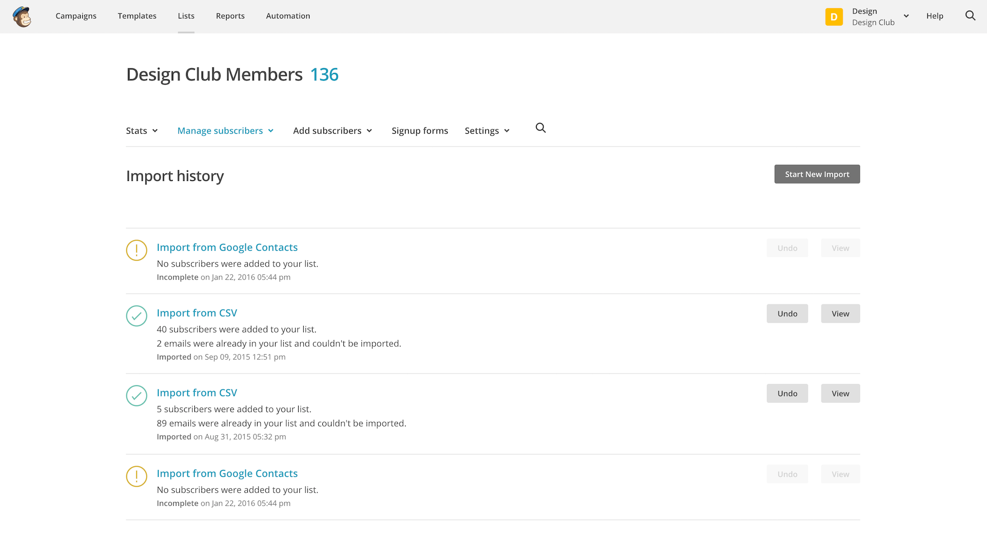 List Imports Screenshot